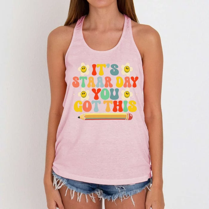 Test Staar Day You Got This Teacher Retro Groovy Testing Day Women's Knotted Racerback Tank