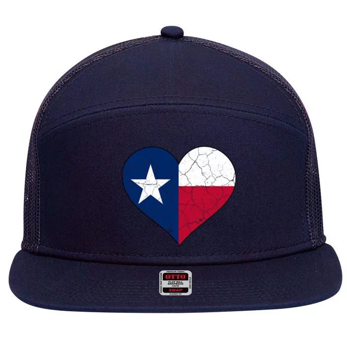 Texas Strong Distressed Heart 7 Panel Mesh Trucker Snapback Hat