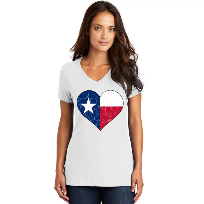 Texas Strong Distressed Heart Women's V-Neck T-Shirt