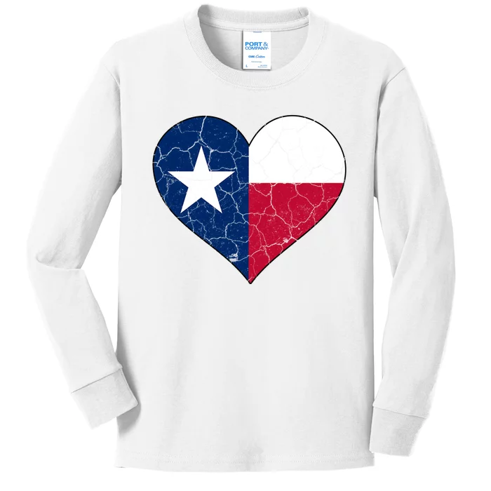 Texas Strong Distressed Heart Kids Long Sleeve Shirt