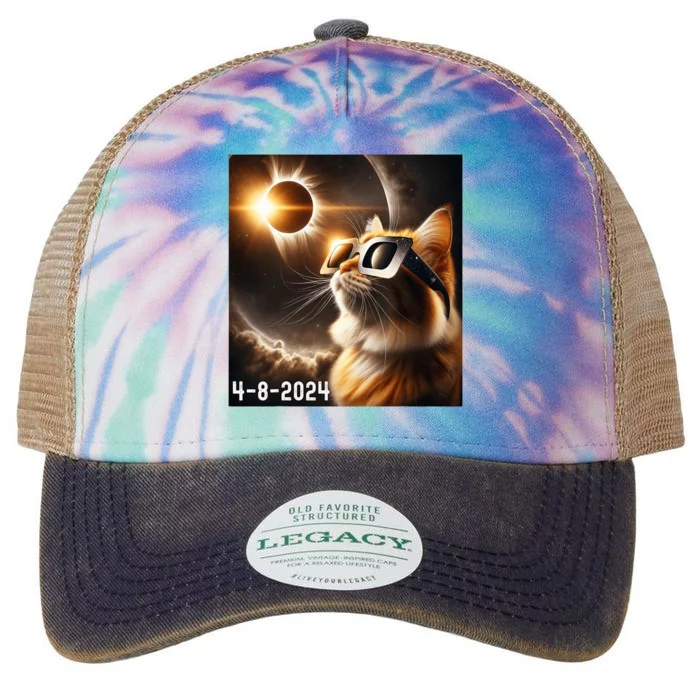 Total Solar Eclipse 2024 Cat Wearing Solar Eclipse Glasses Legacy Tie Dye Trucker Hat