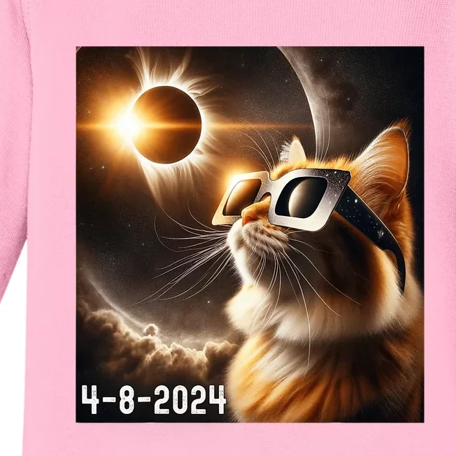 Total Solar Eclipse 2024 Cat Wearing Solar Eclipse Glasses Baby Long Sleeve Bodysuit