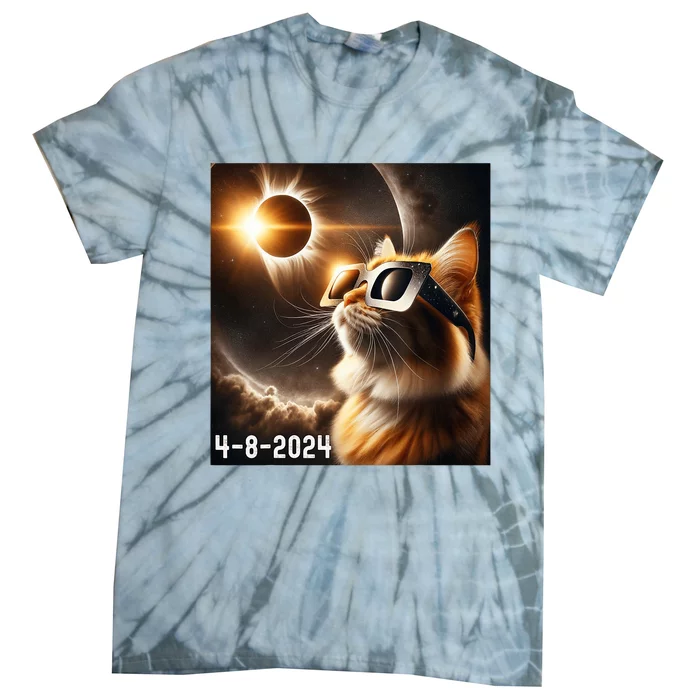 Total Solar Eclipse 2024 Cat Wearing Solar Eclipse Glasses Tie-Dye T-Shirt