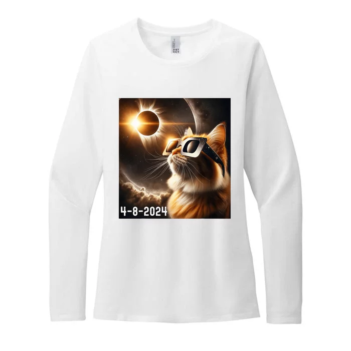 Total Solar Eclipse 2024 Cat Wearing Solar Eclipse Glasses Womens CVC Long Sleeve Shirt