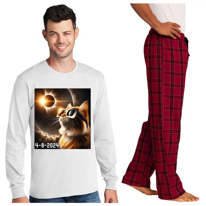 Total Solar Eclipse 2024 Cat Wearing Solar Eclipse Glasses Long Sleeve Pajama Set