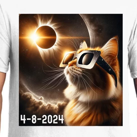 Total Solar Eclipse 2024 Cat Wearing Solar Eclipse Glasses Pajama Set