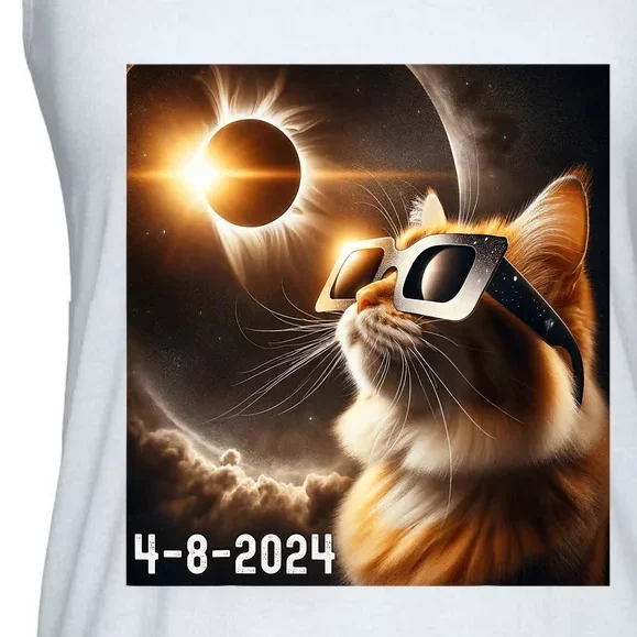 Total Solar Eclipse 2024 Cat Wearing Solar Eclipse Glasses Ladies Essential Flowy Tank