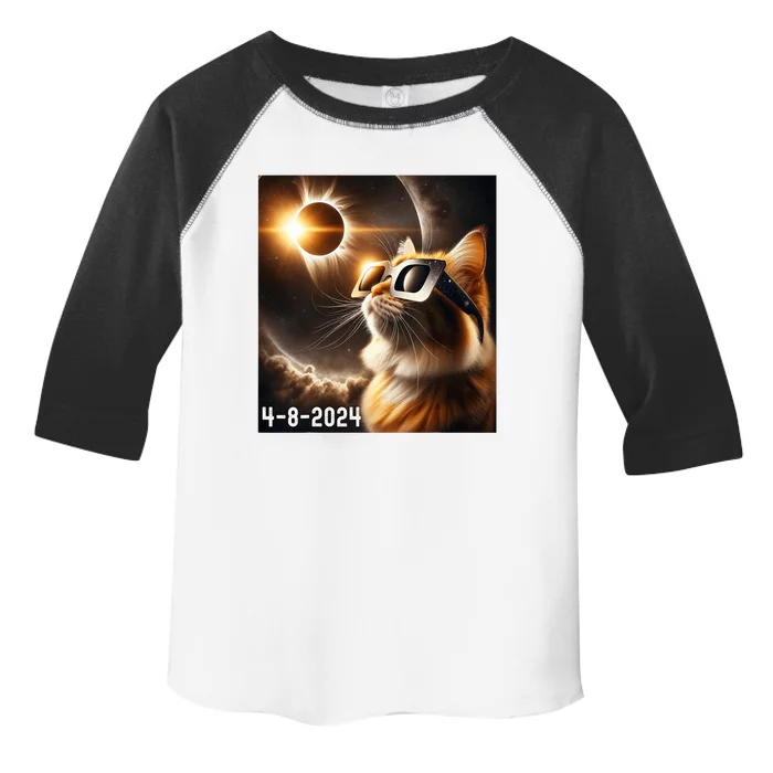 Total Solar Eclipse 2024 Cat Wearing Solar Eclipse Glasses Toddler Fine Jersey T-Shirt