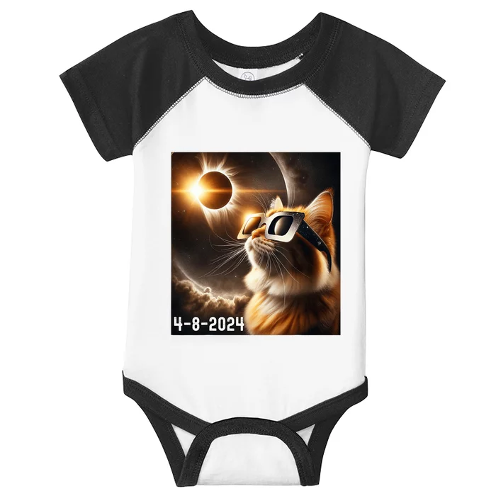 Total Solar Eclipse 2024 Cat Wearing Solar Eclipse Glasses Infant Baby Jersey Bodysuit