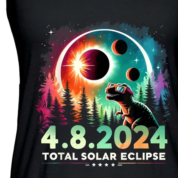 Total Solar Eclipse Funny Dinosaur Wearing Glasses Ladies Essential Flowy Tank