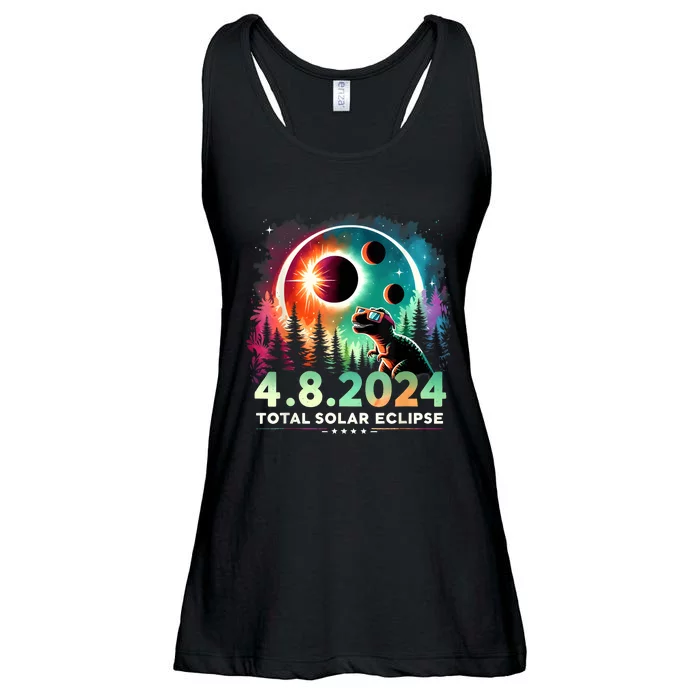 Total Solar Eclipse Funny Dinosaur Wearing Glasses Ladies Essential Flowy Tank