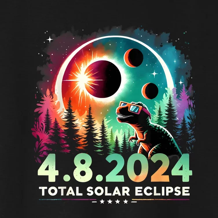 Total Solar Eclipse Funny Dinosaur Wearing Glasses Women's Crop Top Tee