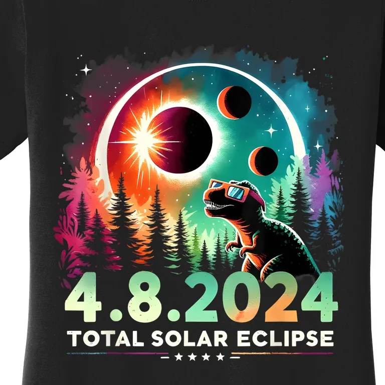 Total Solar Eclipse Funny Dinosaur Wearing Glasses Women's T-Shirt