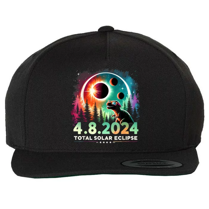 Total Solar Eclipse Funny Dinosaur Wearing Glasses Wool Snapback Cap