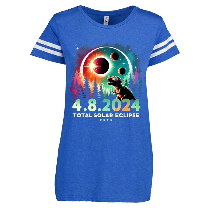 Total Solar Eclipse Funny Dinosaur Wearing Glasses Enza Ladies Jersey Football T-Shirt