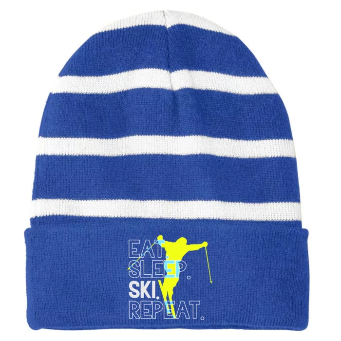 To Ski Eat Sleep Ski Repeat Statet Great Gift Striped Beanie with Solid Band