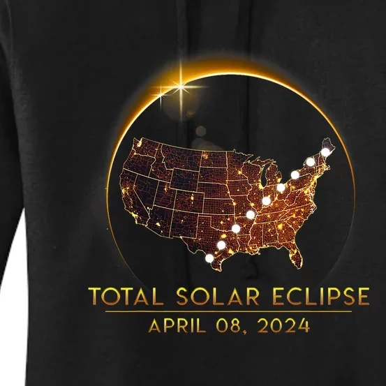 Total Solar Eclipse April 8 2024 America Map Totality Women's Pullover Hoodie