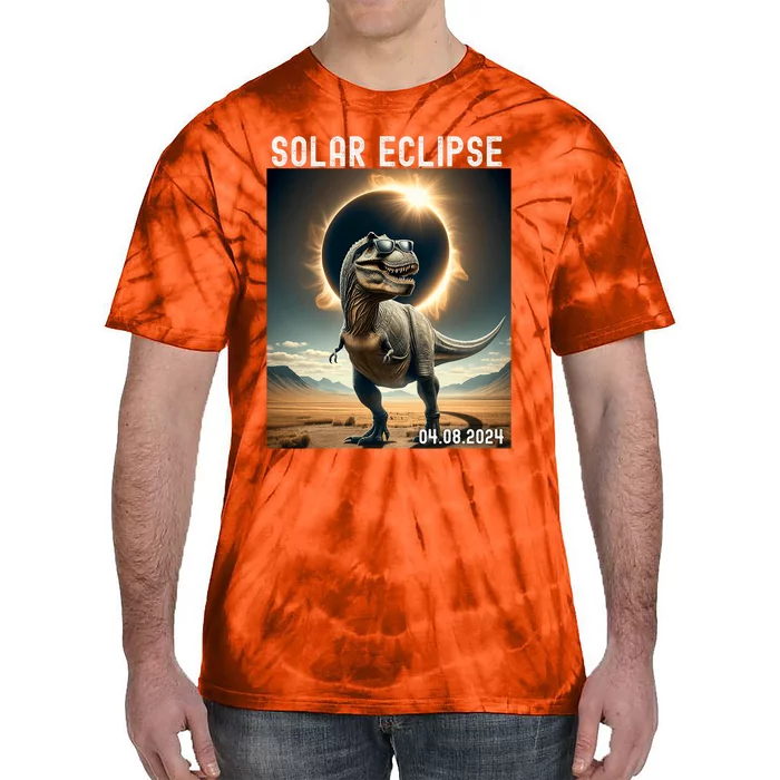 Total Solar Eclipse Trex Dinosaur April 8 2024 Tie-Dye T-Shirt