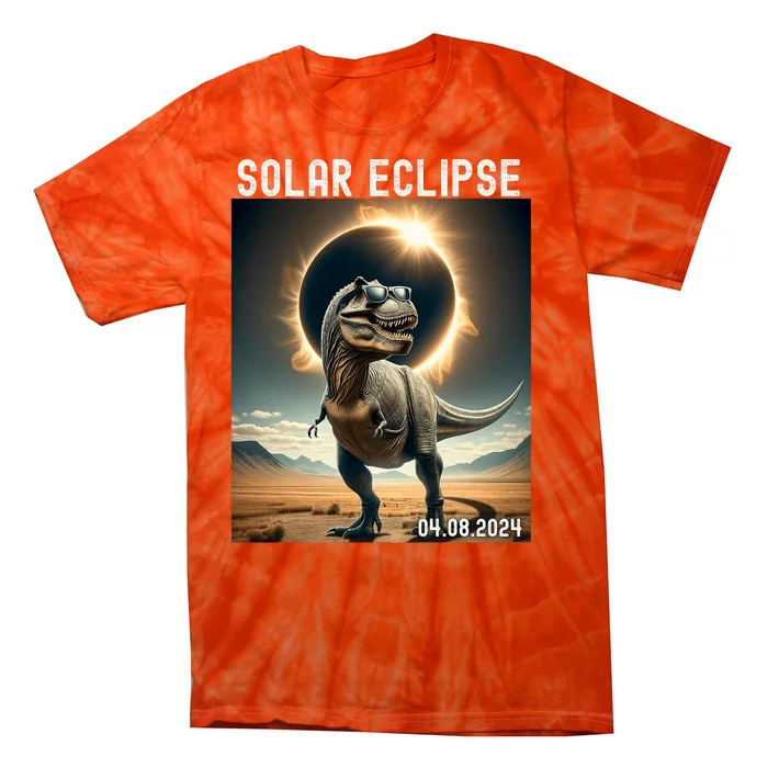 Total Solar Eclipse Trex Dinosaur April 8 2024 Tie-Dye T-Shirt