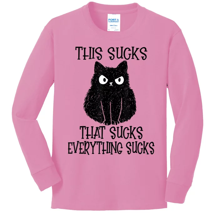 This Sucks Everything Sucks Funny Cat Kids Long Sleeve Shirt