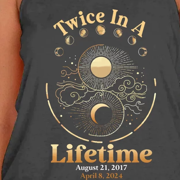 Total Solar Eclipse Twice In A Lifetime 2017 2024 Women's Knotted Racerback Tank