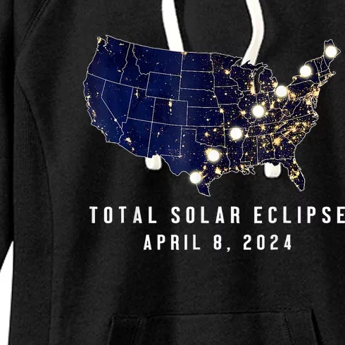 Total Solar Eclipse Map Of The Usa 4.08.2024 Women's Fleece Hoodie