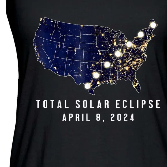 Total Solar Eclipse Map Of The Usa 4.08.2024 Ladies Essential Flowy Tank