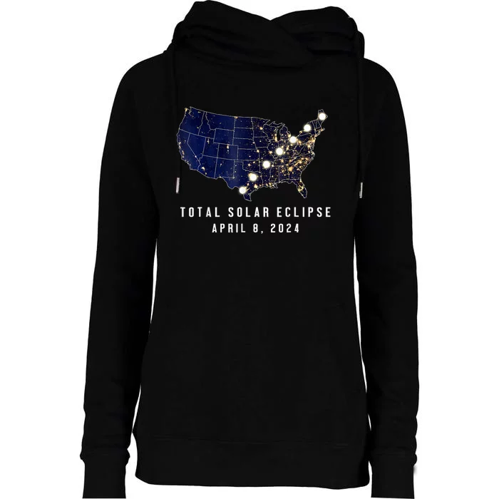 Total Solar Eclipse Map Of The Usa 4.08.2024 Womens Funnel Neck Pullover Hood