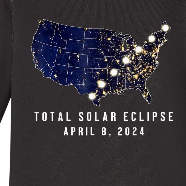 Total Solar Eclipse Map Of The Usa 4.08.2024 Baby Long Sleeve Bodysuit