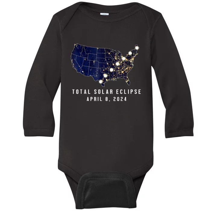 Total Solar Eclipse Map Of The Usa 4.08.2024 Baby Long Sleeve Bodysuit