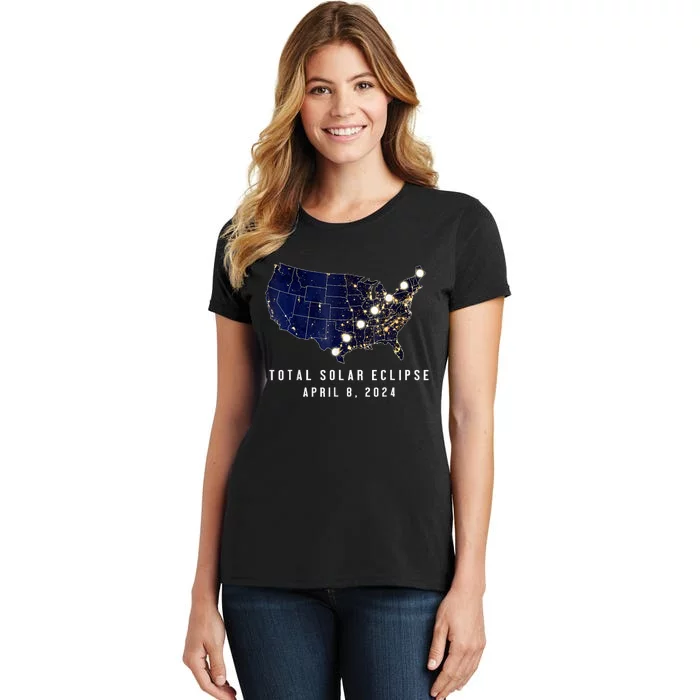 Total Solar Eclipse Map Of The Usa 4.08.2024 Women's T-Shirt