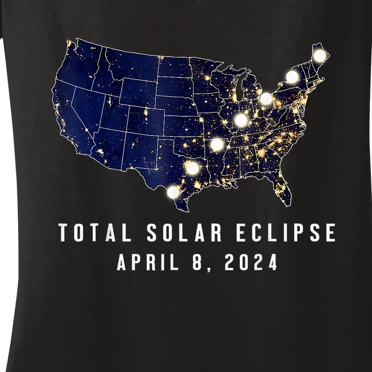 Total Solar Eclipse Map Of The Usa 4.08.2024 Women's V-Neck T-Shirt