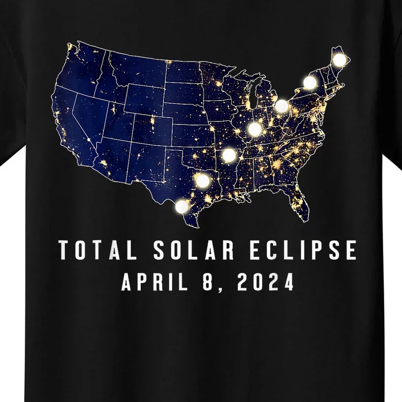 Total Solar Eclipse Map Of The Usa 4.08.2024 Kids T-Shirt