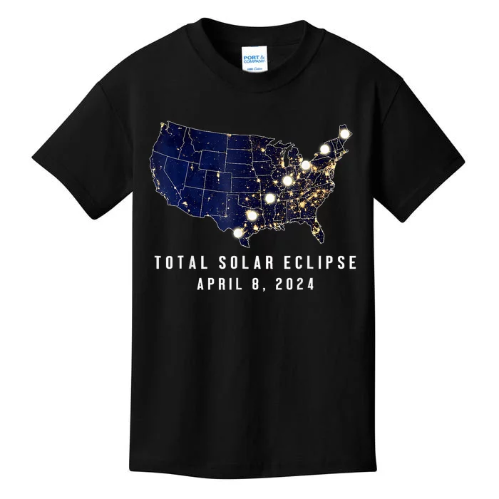 Total Solar Eclipse Map Of The Usa 4.08.2024 Kids T-Shirt