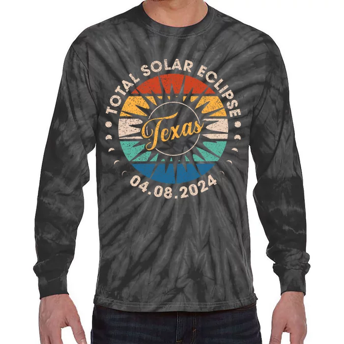 Total Solar Eclipse Texas Eclipse Vintage Tie-Dye Long Sleeve Shirt