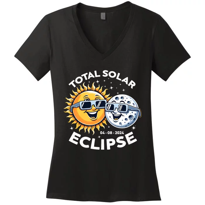 Total Solar Eclipse Totality Monday April 8 2024 Women's V-Neck T-Shirt