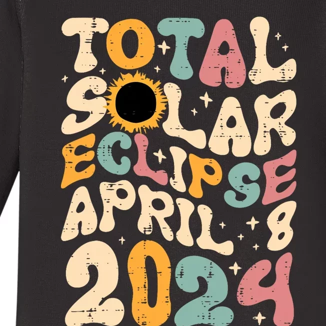 Total Solar Eclipse April 8 2024 Retro Groovy Baby Long Sleeve Bodysuit