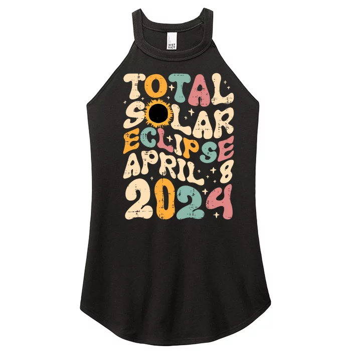 Total Solar Eclipse April 8 2024 Retro Groovy Women’s Perfect Tri Rocker Tank