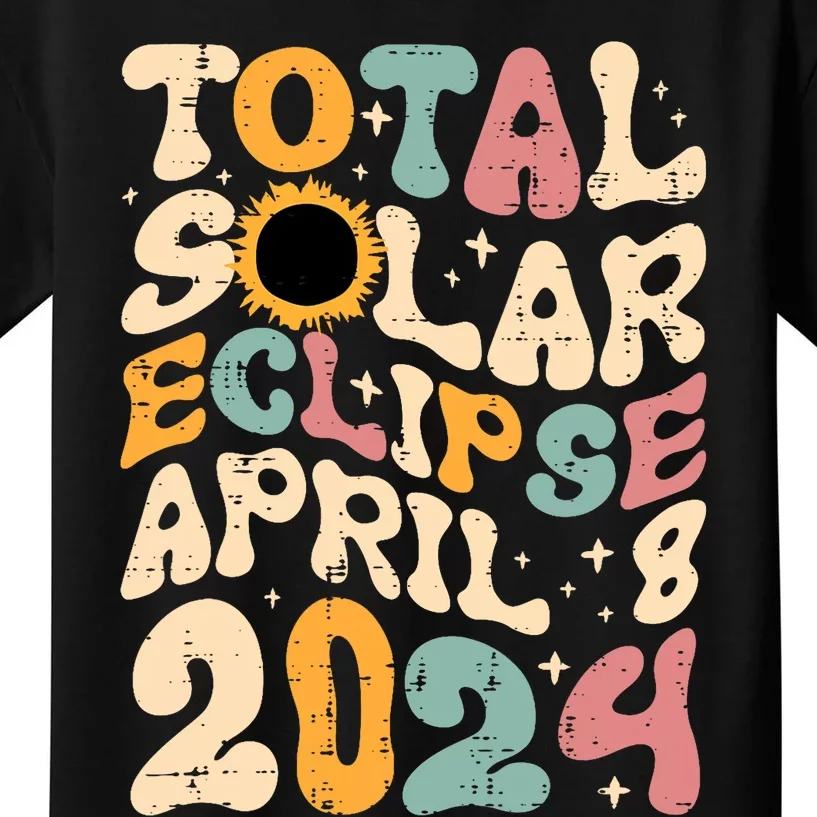 Total Solar Eclipse April 8 2024 Retro Groovy Kids T-Shirt