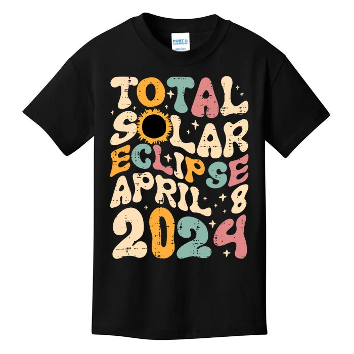 Total Solar Eclipse April 8 2024 Retro Groovy Kids T-Shirt