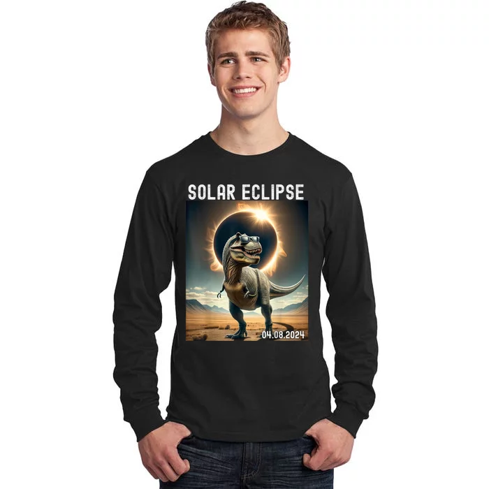 Total Solar Eclipse Trex Dinosaur April 8 2024 Tall Long Sleeve T-Shirt