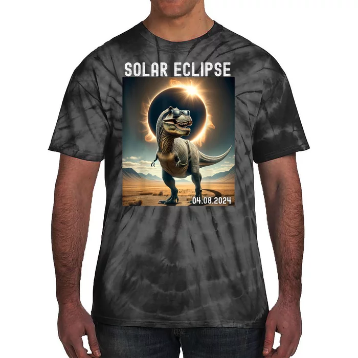 Total Solar Eclipse Trex Dinosaur April 8 2024 Tie-Dye T-Shirt