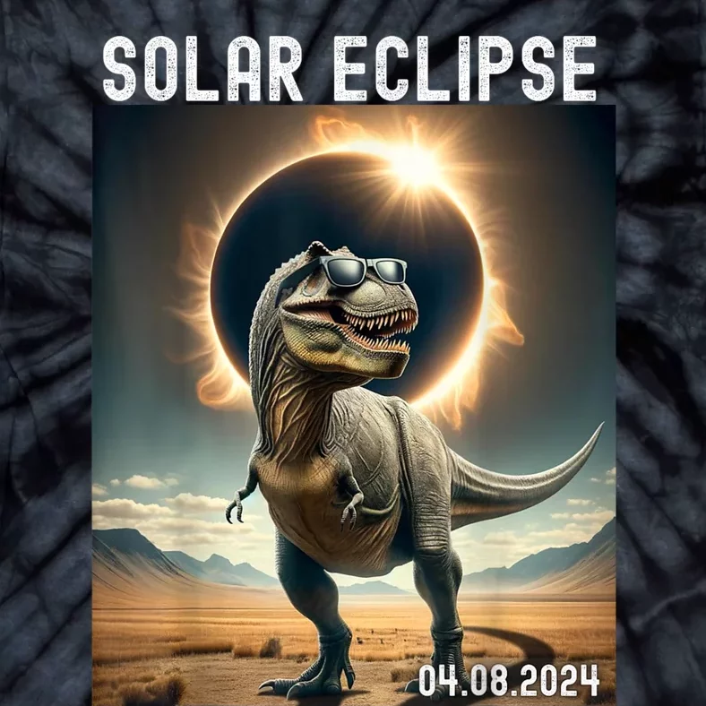 Total Solar Eclipse Trex Dinosaur April 8 2024 Tie-Dye T-Shirt