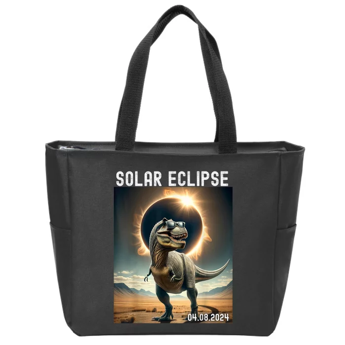 Total Solar Eclipse Trex Dinosaur April 8 2024 Zip Tote Bag