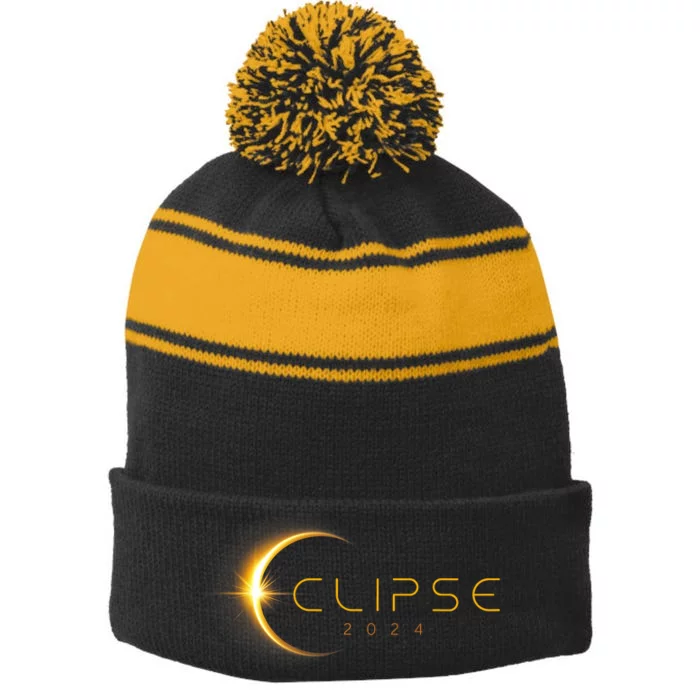 Total Solar Eclipse America Totality April 8 2024 Astronomy Stripe Pom Pom Beanie