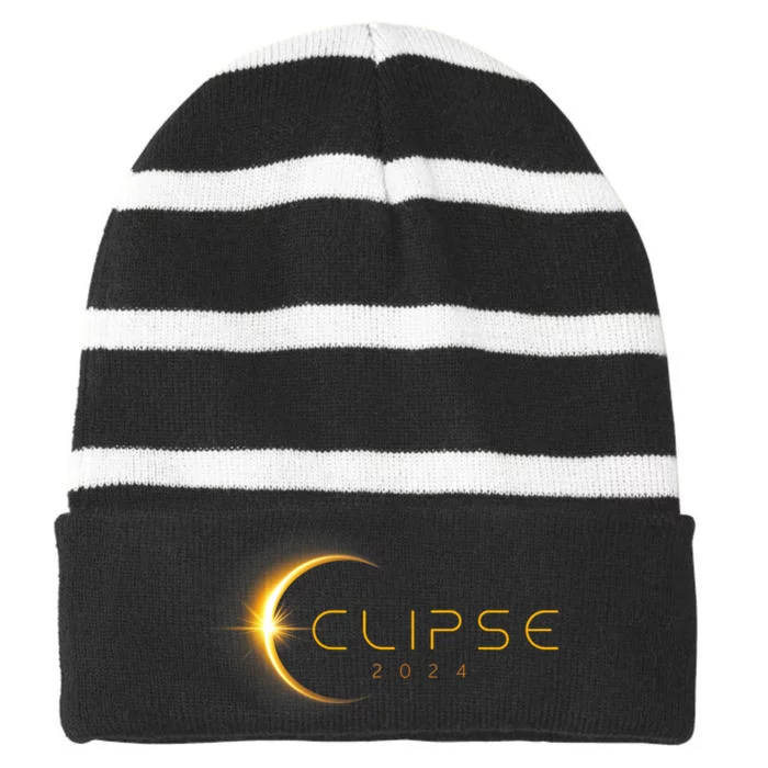 Total Solar Eclipse America Totality April 8 2024 Astronomy Striped Beanie with Solid Band