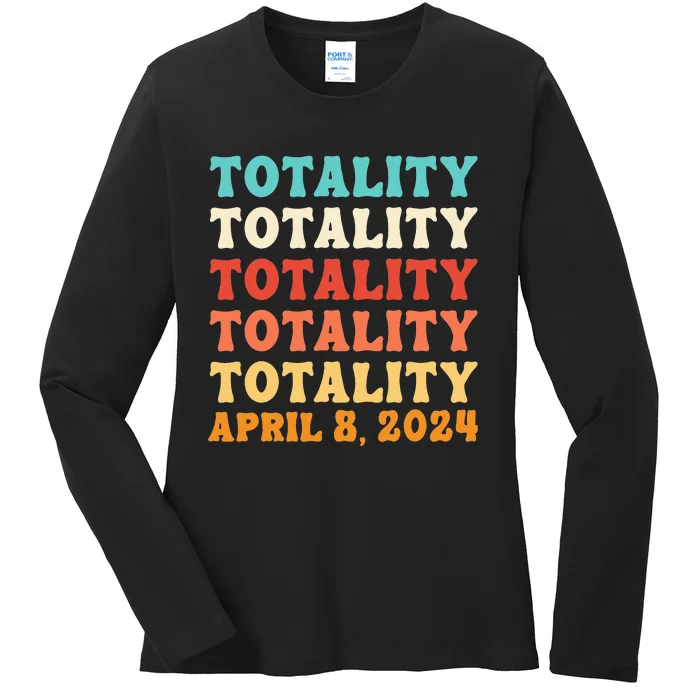 Totality Solar Eclipse April 8 2024 Astronomy Lover Retro Ladies Long Sleeve Shirt