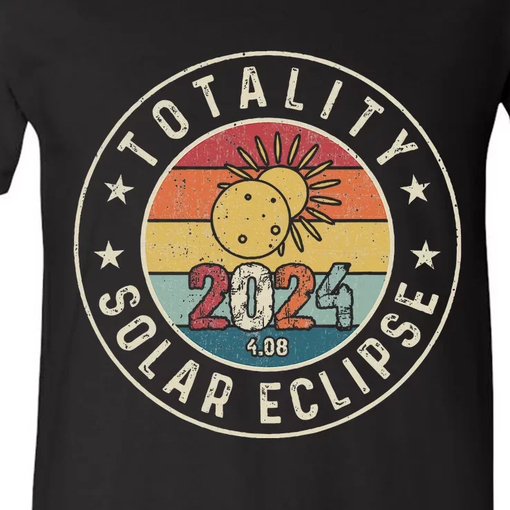 Totality Solar Eclipse 2024 America Retro Total Eclipse V-Neck T-Shirt