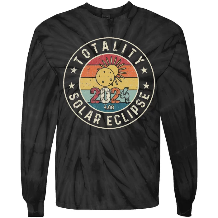 Totality Solar Eclipse 2024 America Retro Total Eclipse Tie-Dye Long Sleeve Shirt