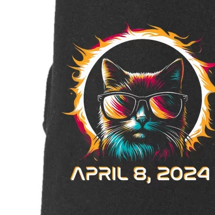 Total Solar Eclipse 2024 Cat In Astronomy Glasses Doggie 3-End Fleece Hoodie